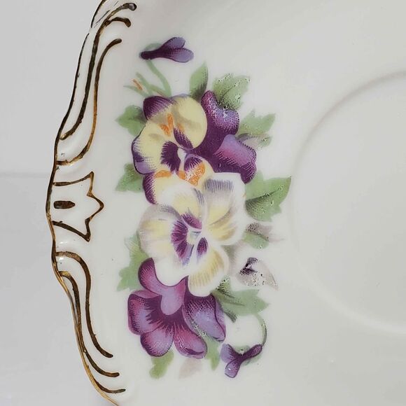 Sterling China Pansy Teacup and Saucer Purple Yellow Vintage - Picture 6 of 10